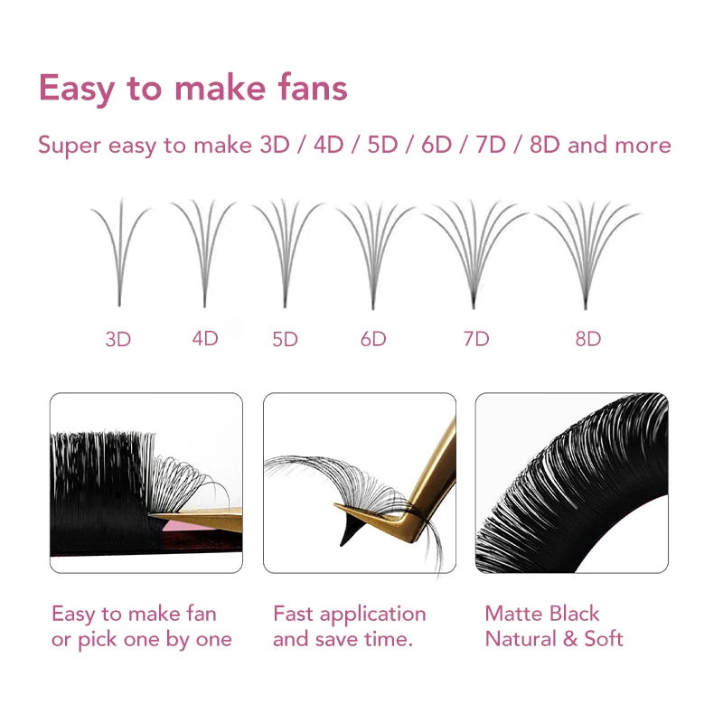 DIYDAY Easy Fan Volume Eyelash Extensions Wholesale C D Curve Easy Blooming PBT Mink Eyelashes Camellia False Lashes Supplies