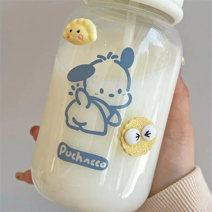 500ML Sanrio Hello Kitty Pochacco Transparent Straw Cup Anime Cartoon Kuromi Cinnamoroll For Kid Kawaii Bottle Water Cup Gifts