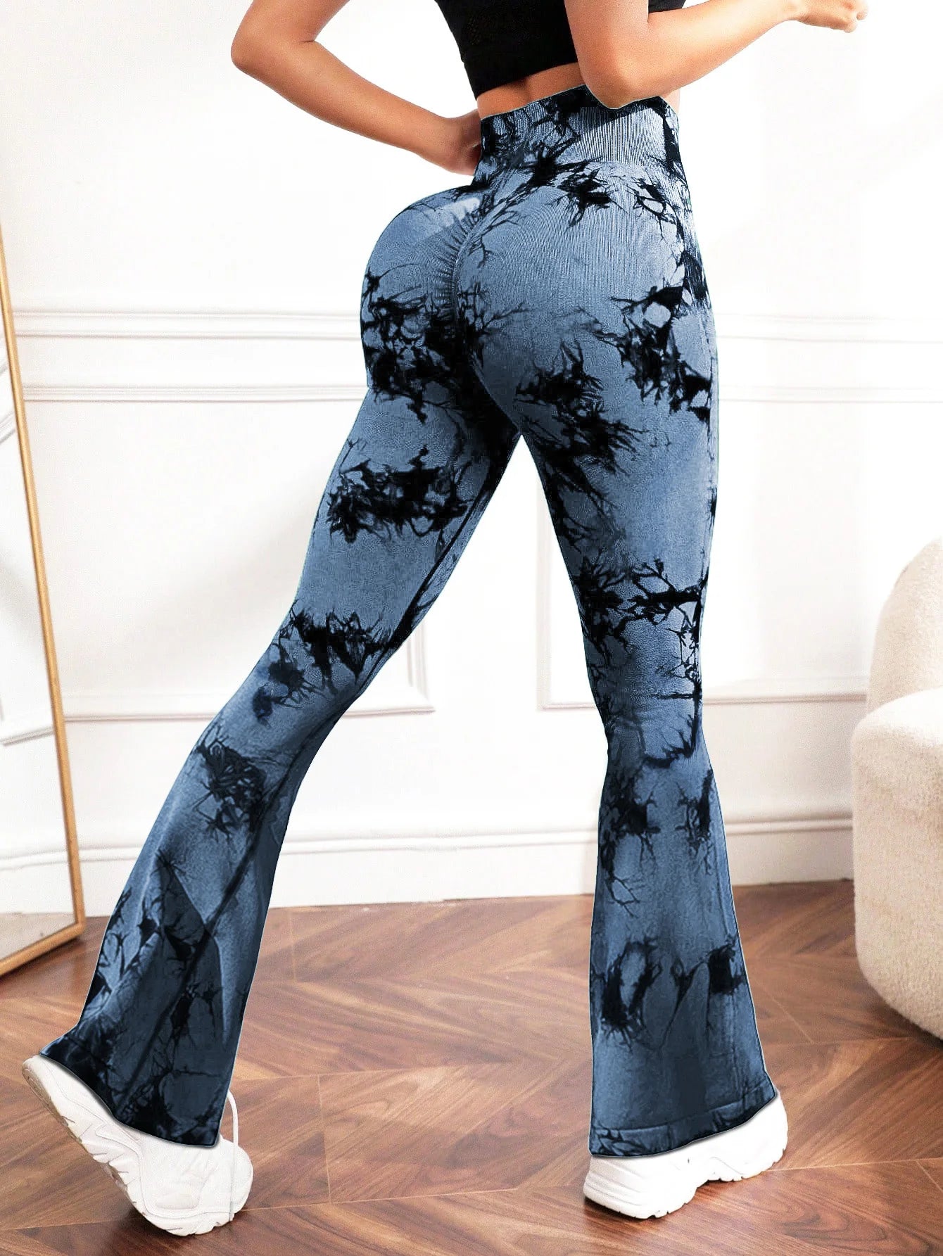 Sports and Fitness Women's High Waist Flare Pants Tie Dyed Casual Pants