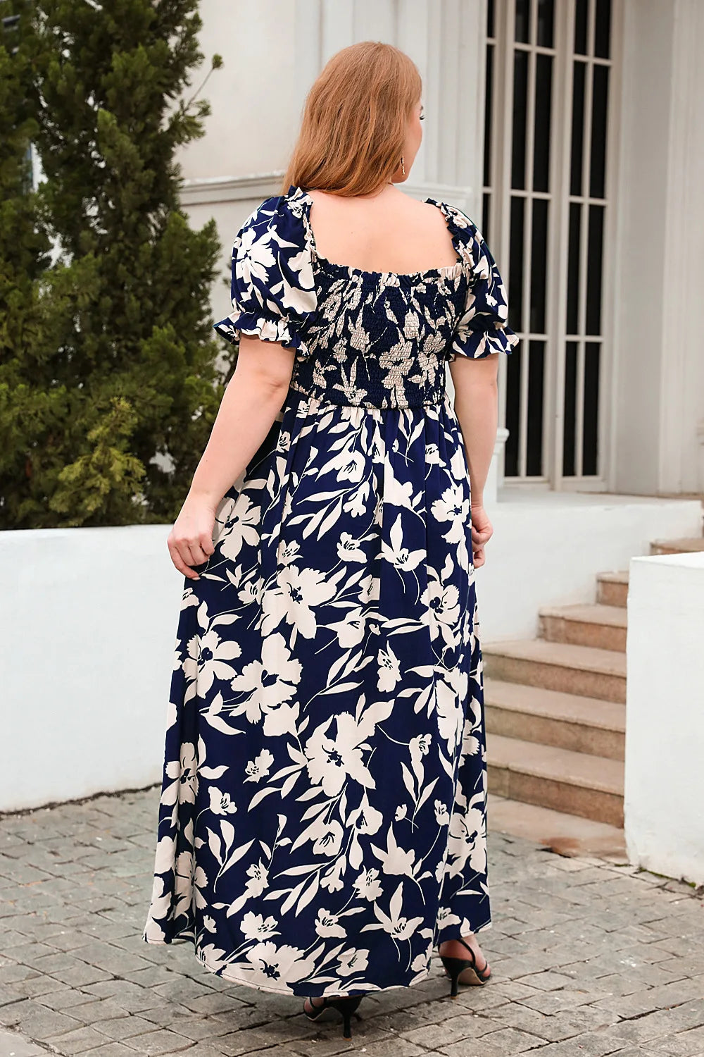 GIBSIE Plus Size Square Neck Floral Print Puff Sleeve Dress Women Summer 2024 Vacation Beach Bohemian Swing Long Maxi Dresses