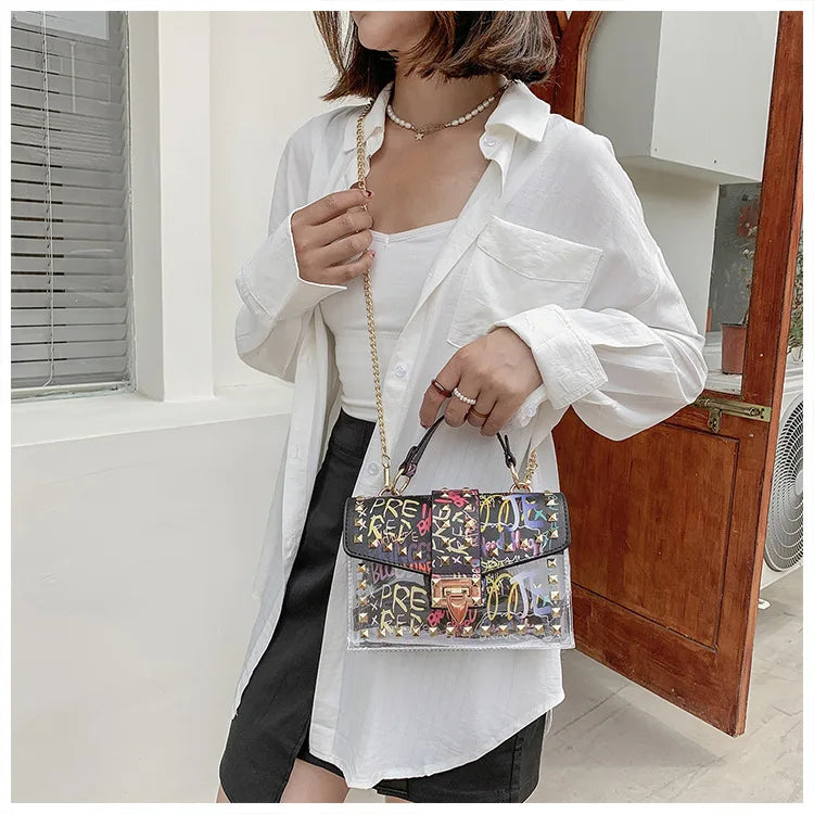 Brand Women Studded Graffiti Crossbody Bags Fashion Shoulder Bag For Ladies Female Luxury Designer Handbags 2023 High Quality