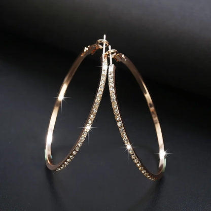 Fashion Hoop Earrings With Rhinestone Big Circle Earrings Simple Earrings Big Circle Gold Color Loop Earrings For Women