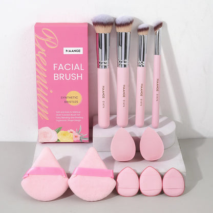 MAANGE 11PCS Makeup Tool Kit 4PCS Makeup Brush Wih Powder Puff Makeup Sponge Finger Air Cushion Puff Concealer Blend Eyeshadow