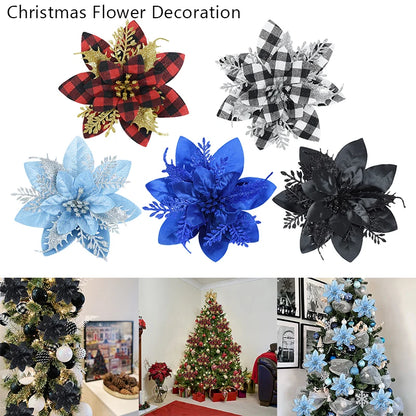 5/10Pcs Glitter Artificial Christmas Flowers Large Xmas Tree Flower Hanging Ornament Christmas Decor For Home New Year Navidad