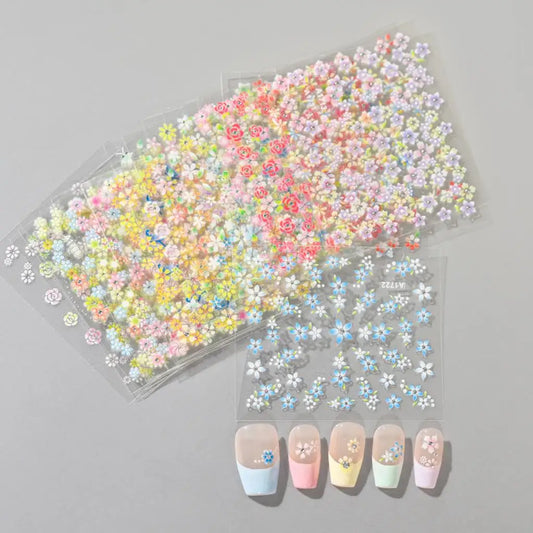 24Pcs Rhinestone Flower Nail Sticker 3D Small Daisy Colorful Flowers with Diamond Slider Decals Manicure Self Adhesive Stickers