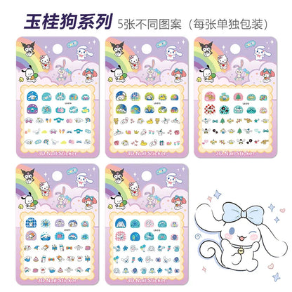 5pcs/set Luminous Kuromi 3D Nail Stickers Sanrio Melody Hello Kitty Nail Art Decoration Stickers Kids Fun Anime Manicure Decals