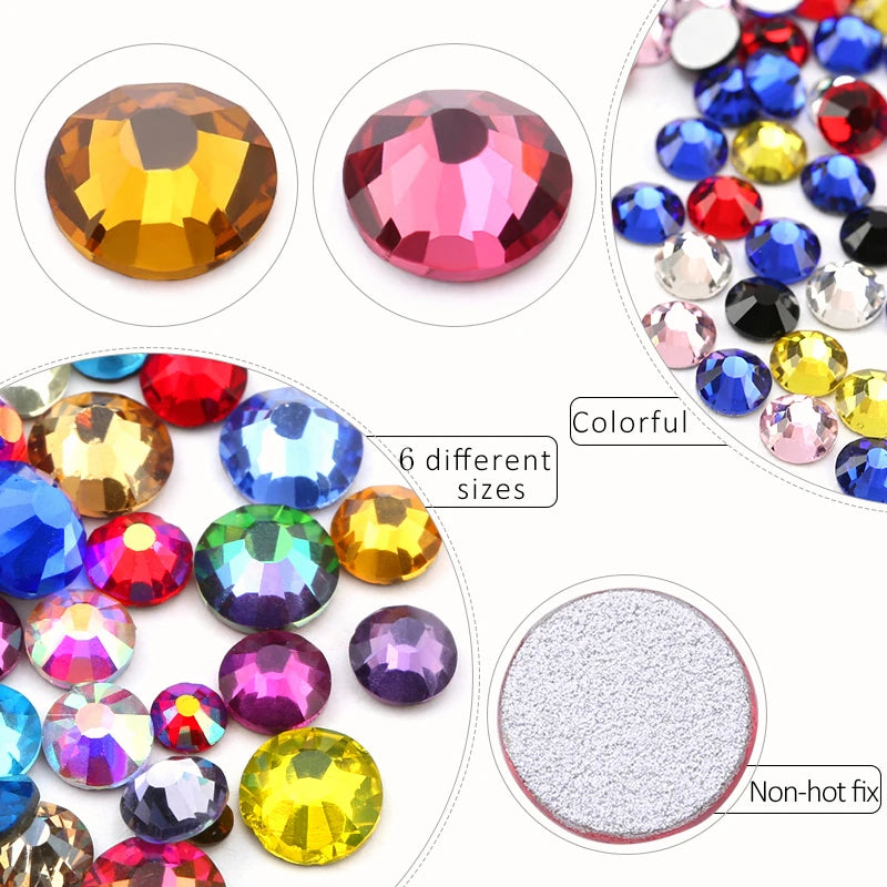 QIAO 1440pcs Mix-size Rhinestones Glitter Crystal Diamond Strass Flatback Stone Gems Nail Art Rhinestones Decorative Accessories