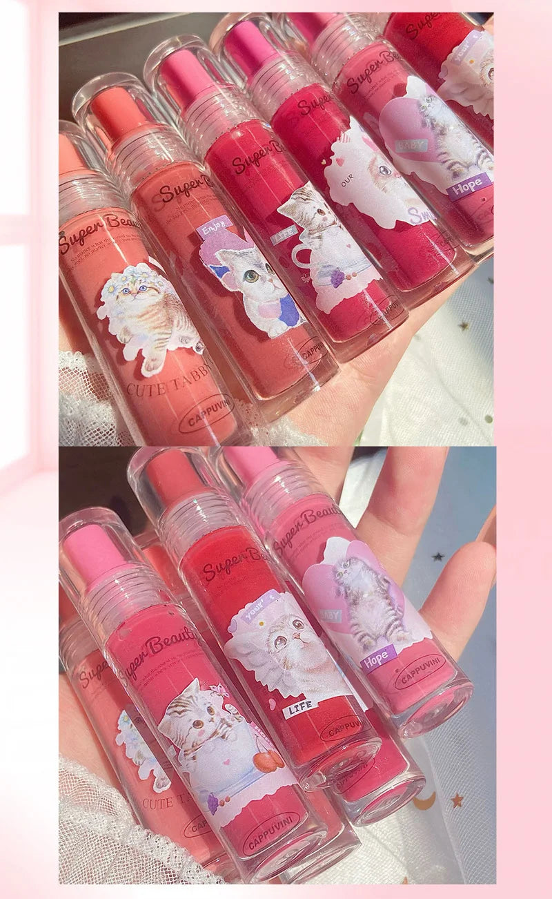 Liquid Lipstick Cute Cat Jelly Lip Glaze Moisturizing Lasting Sexy Red Mirror Lip Gloss Lip Tint Beauty Makeup Lip Care Oil