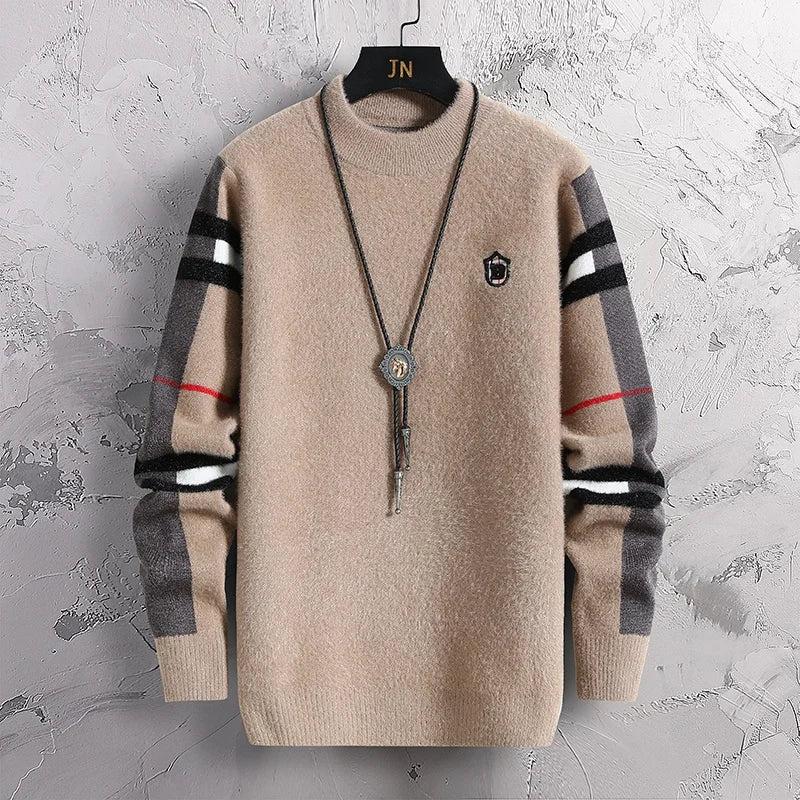 2023 New Winter Luxury  Cashmere Sweater Men Soft Warm Turtleneck Spliced Color Pullover High End Mens Christmas Sweaters