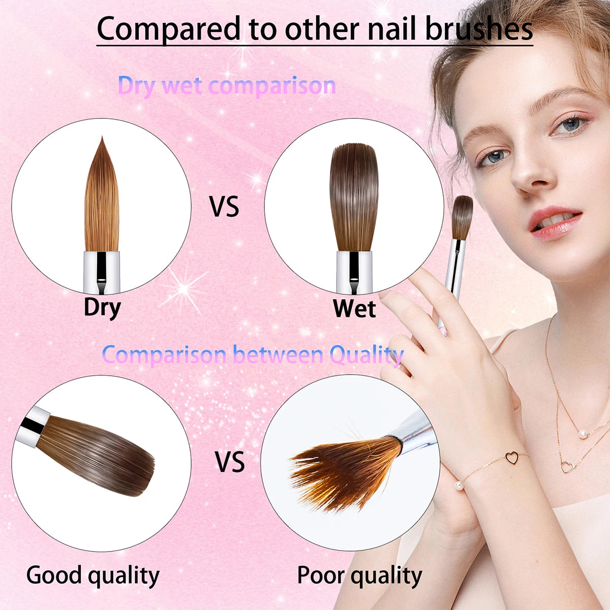 100% Kolinsky Acrylic Nail Brush Good Quality Nail Art Mink Brush Wood Handle Gel Builder Manicure Brush Drawing Tools Size 8-16