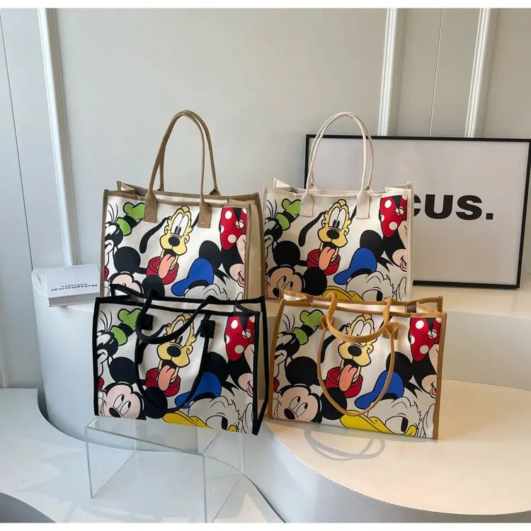 Disney Mickey Cartoon Cute Canvas Shoulder Bag Large Capacity Tote Bag Women's Fashion Mummy Bag Leisure Travel