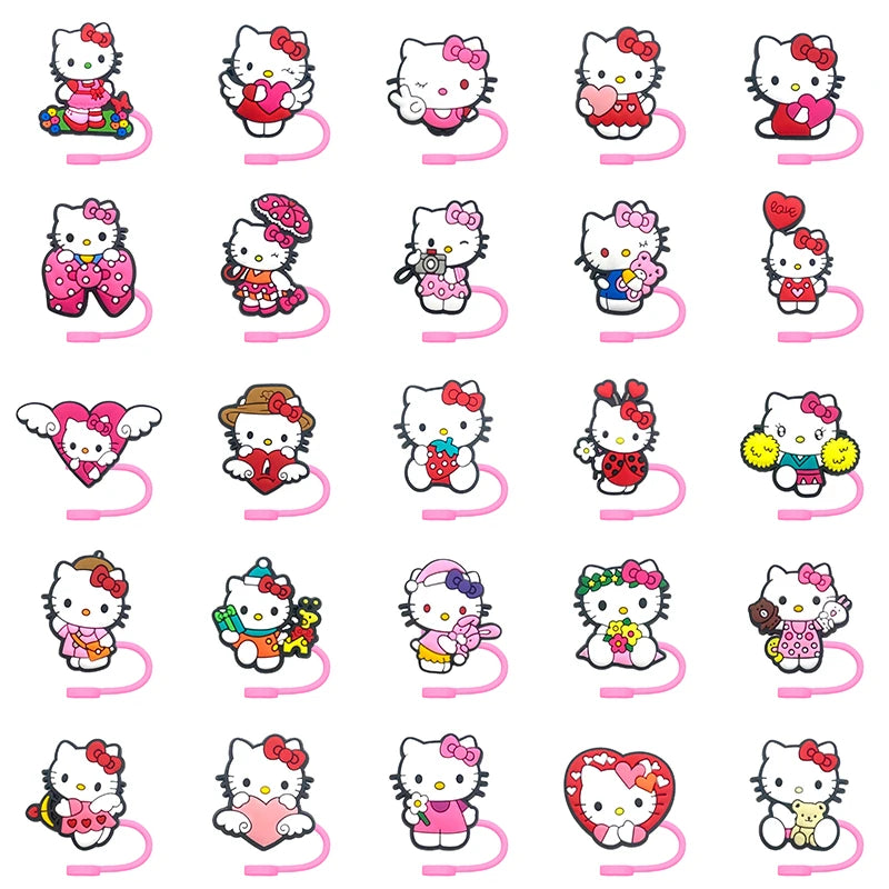 Hello Kitty Straw Cover Cap 10MM Drink Straw Plug Splash Proof Drinking Fit Cup Straw Cap Eco-friendly Charm Pendant Party Gift