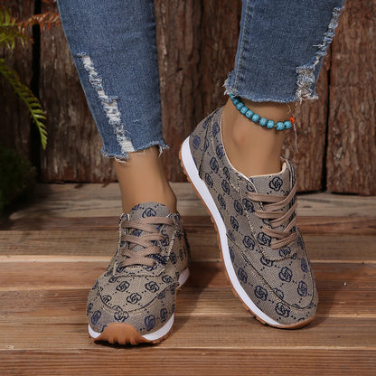 Women Casual Sneakers Luxury Print Design Shoes Platform Lace Up Breathable Sneakers Running Tennis Sports Shoes Plus Size 36-43