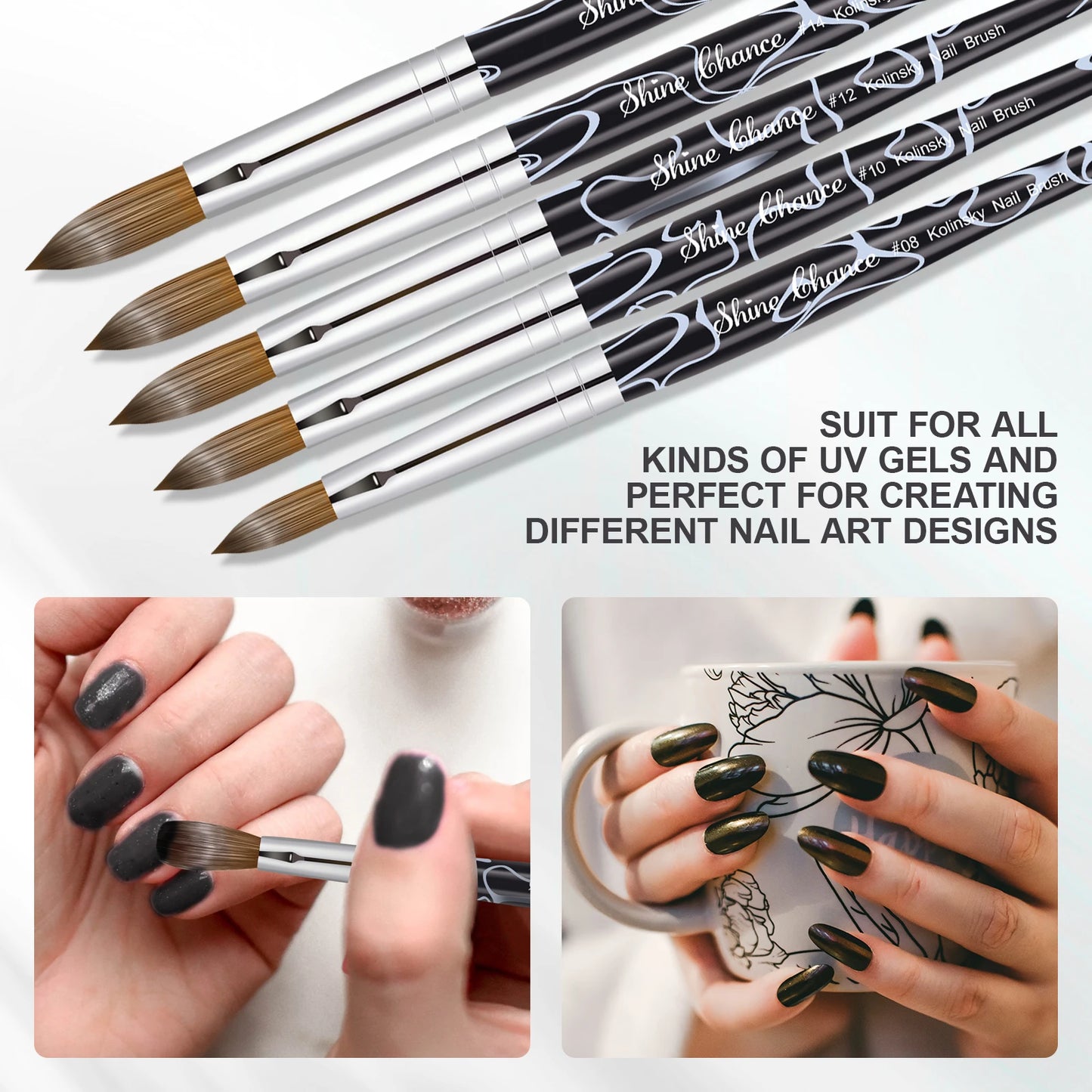 Kolinsky Acrylic Nail Art Brush Acrylic Handle Nail Art Mink Brush Gel Builder Nail Tools Manicure Brush Drawing Tools Size 8-16