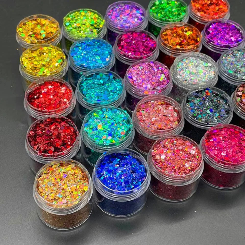 24 Colors Holographic Chunky Glitter 24 Colors Total Laser Nail Glitter Flakes Chunky Holographic Laser Nail Glitter