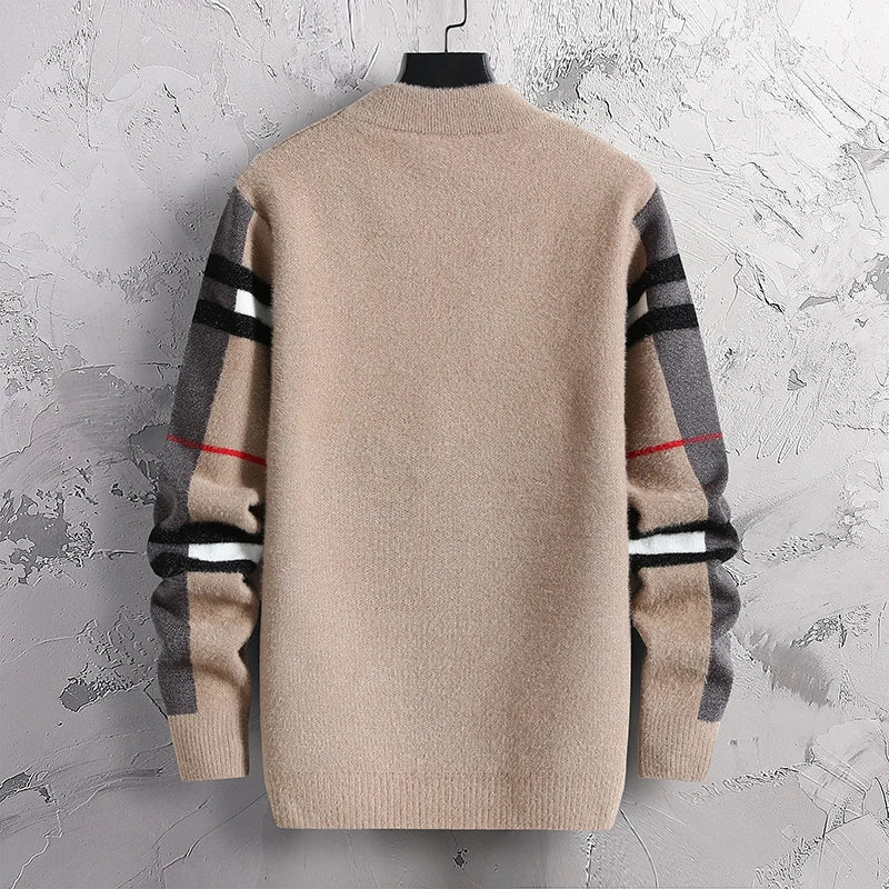 2023 New Winter Luxury  Cashmere Sweater Men Soft Warm Turtleneck Spliced Color Pullover High End Mens Christmas Sweaters