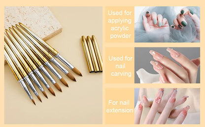 6pcs Kolinsky Acrylic Nail Brush Good Quality Nail Art Mink Brush Wood Handle Gel Builder Manicure Brush Drawing Tools