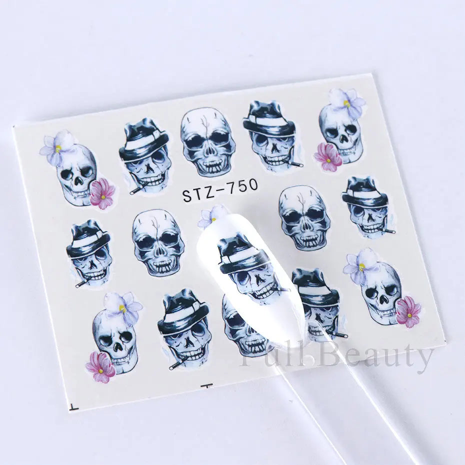 4pcs Clown Skull Bone Nail Stickers Cute Anime Sliders Halloween Water Decals Nail Art Decorations Manicure Wraps LASTZ735-738