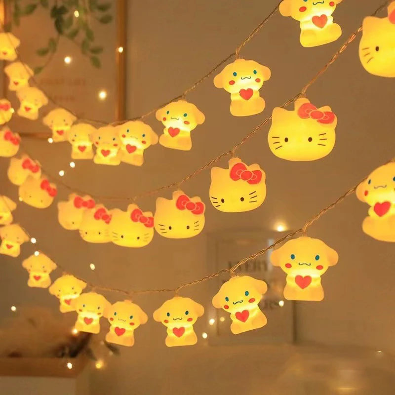 Kawaii Sanrio Hello Kitty Lights String  Bedroom Battery Atmosphere Lighting Home Decoration Anime Figures Luminous Model Toys