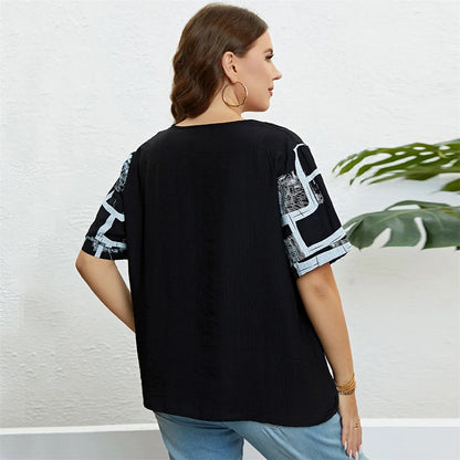 GIBSIE Plus Size Patch Pocket Loose Print T Shirt Women Summer New Fashion Korean O-Neck Short Sleeve Female Casual Tops 2023