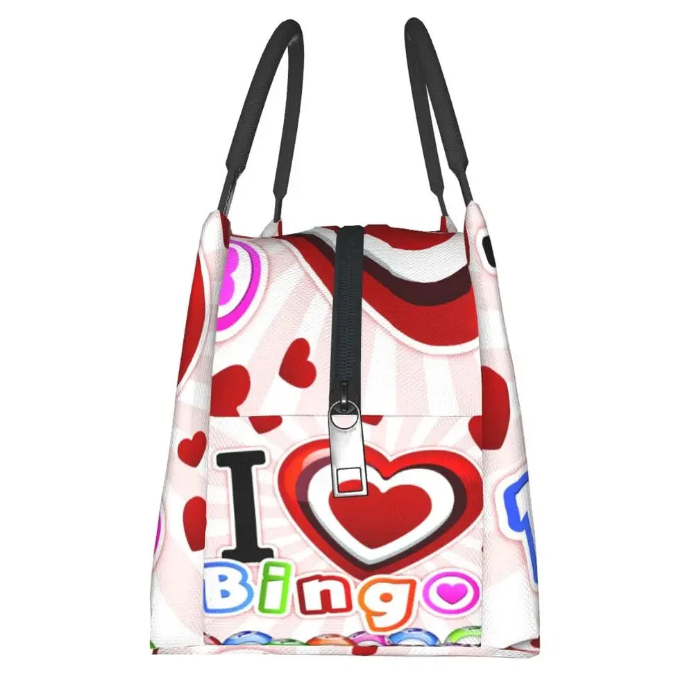 I Love Bingo Game Insulated Lunch Bags for School Office Waterproof Cooler Thermal Lunch Box Women lunchbag