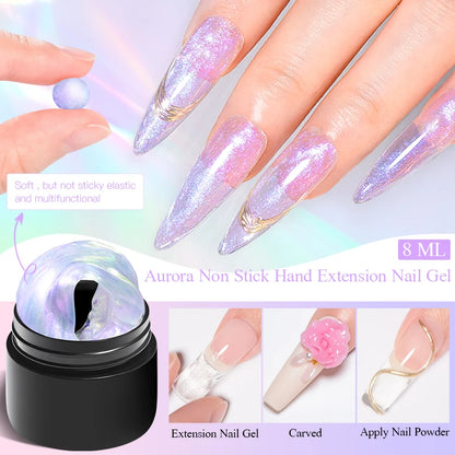 4/6pcs Aurora Non-Stick Hand Solid Nail Extension Gel Set Prolong Hard Gel Solid Gel Extension Nail Kit Carving Nail Extensions