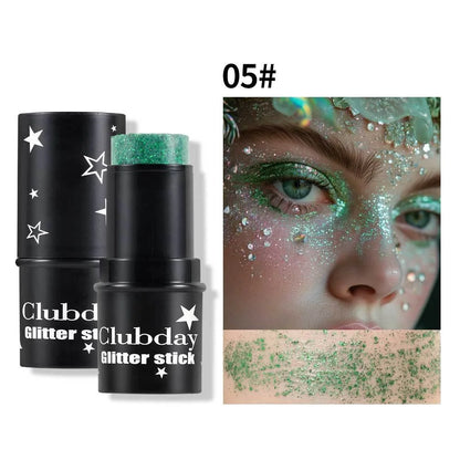 Green Sequins Glitter Gel Stick Multi-purpose Nail Hair Face Body Glitter Balm Flash Loose Sequins Cream Festival Stage Makeup