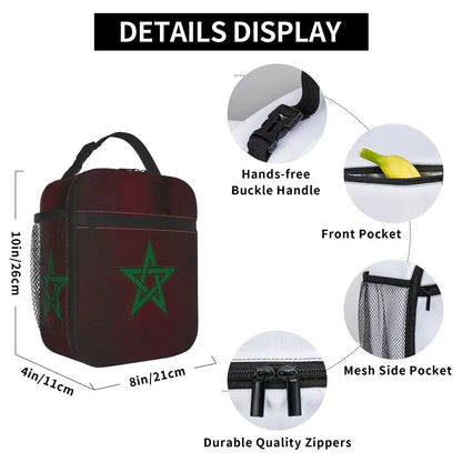 The Flag Of Morocco Thermal Insulated Lunch Bag Women Resuable Lunch Tote for School Office Outdoor Multifunction Food Box