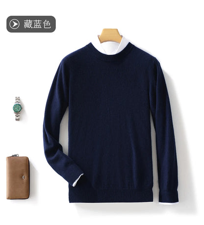 Fall/Winter New Cashmere Sweater Men's 100% Pure Wool Thick Crewneck Sweater Casual Knitted Bottom Shirt