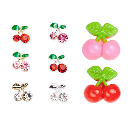 20pcs/bag 3D Cherry Nail Charms Red & Pink Cherry Nail Rhinestone Nail Gems Nail Glitter Stud Fruit Nail Slices for Nail Jewelry