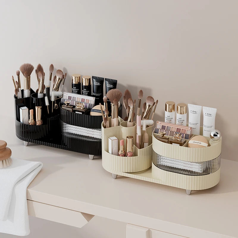 The Desktop Can Be Rotated Cosmetics Storage Box, Dresser Large Capacity Makeup Brush, Eyeshadow And Lipstick Compartment Shelf