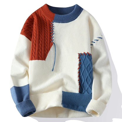 2023 New Patchwork Sweater Trend High Street Fashion Autumn and Winter Warm Men's Top Hip-hop Street Clothing