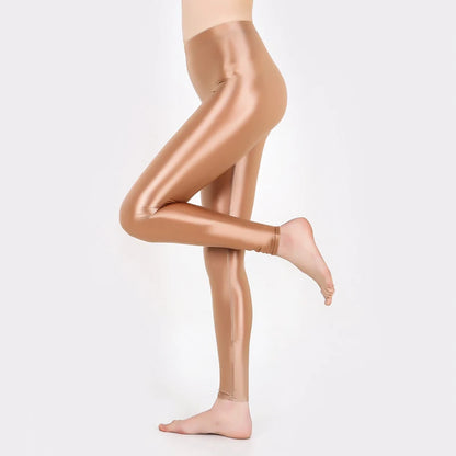 Hot Sale Women'S Shiny Leggings Women'S Solid Color Seamless Skinny Thin Full Ankle Length Leggings Stretch Pants Trousers