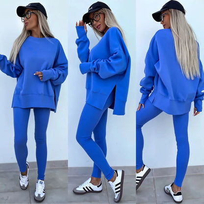 Womens 2 Piece Sweatsuits Set Long Sleeve O Neck Pullover Sweatshirt Joggers Sweatpants Autumn Winter Outfits Tracksuit