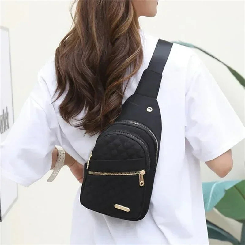 Women Pink Chest Bag 2024 Ladies Waterproof White Chest Backpack Shoulder Bag Oxford Cloth Crossbody Bag Cycling Sports Backpack