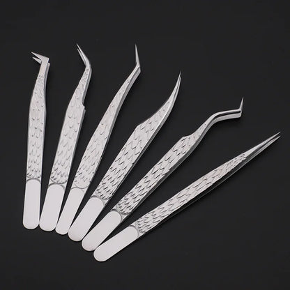 6PCS False Eyelash Tweezers Set For Fake Fan Lashes Extensions Planting Eyebrow Clip Eyelashes Tongs Makeup Nail Tools Kit