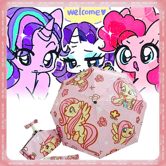 My Little Pony Kawaii Anime Summer Fluttershy Automatic Folding Umbrella Cute Cartoon Character Sweet Sunscreen Umbrella Girls