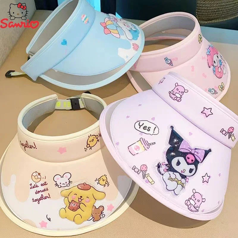 Sanrio Sunscreen Hat Cinnamoroll My Melody Kuromi Pompompurin Anti-Uv Sunshade Cap Large Tongue Sun Hat Kids Birthday Gifts