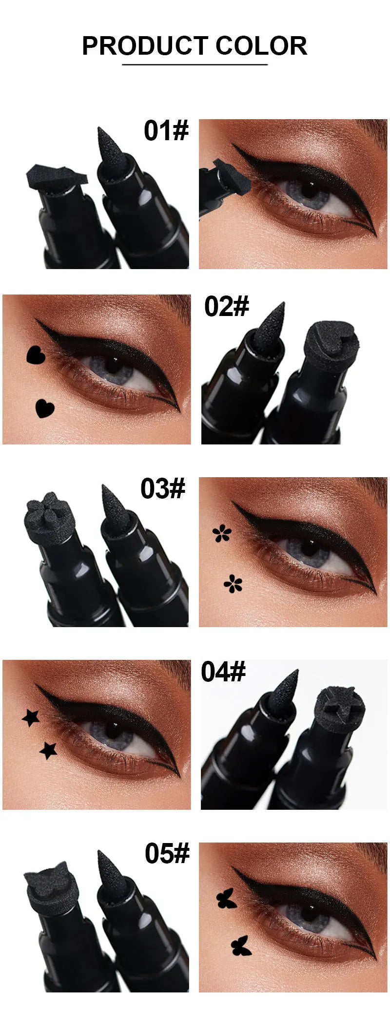 Double Head Moon Star Heart Flower Liquid Eyeliner Pen Black Stamp Eyeliner Waterproof Makeup Butterfly Seal Eye Liner Pencil