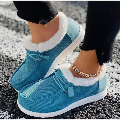 Women Warm Loafers Winter New Plush Ankle Snow Boots Flats Female Casual Cotton Shoes Ladies Solid Round Toe Sports Shoes