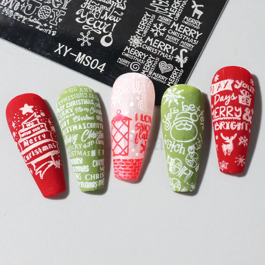 Cartoon Nail Stamping Plate Winter Cute Christmas Penguin Snowman Snowflake Leaf Nail Printing Stencil Templates Manicure Tools