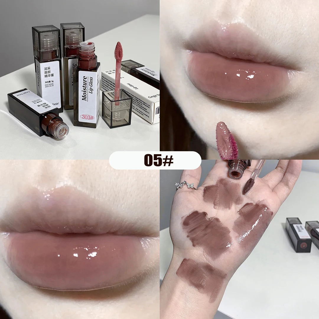 Nude Grey Mirror Lip Glaze Crystal Lip Tint Oil Clear Water Light Lip Gloss Lasting Non-stick Cup Punk Smoky Liquid Lipstick