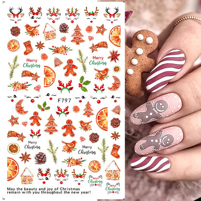 Cute New Year Cartoon Nail Design Elk Santa Claus Gnome Christmas Sliders Snowflake Xmas Adhesive Stickers Decals 2023 LAF890