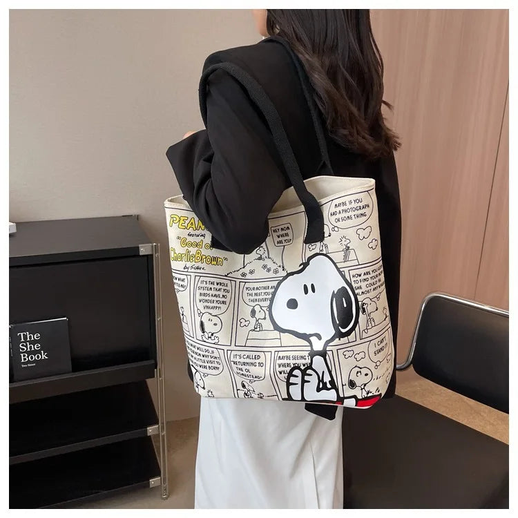 Canvas Bag Women High Capacity Bag Fashion Cartoon Snoopy Handbag Versatile One Shoulder Tote Bag Christmas Present for Girls