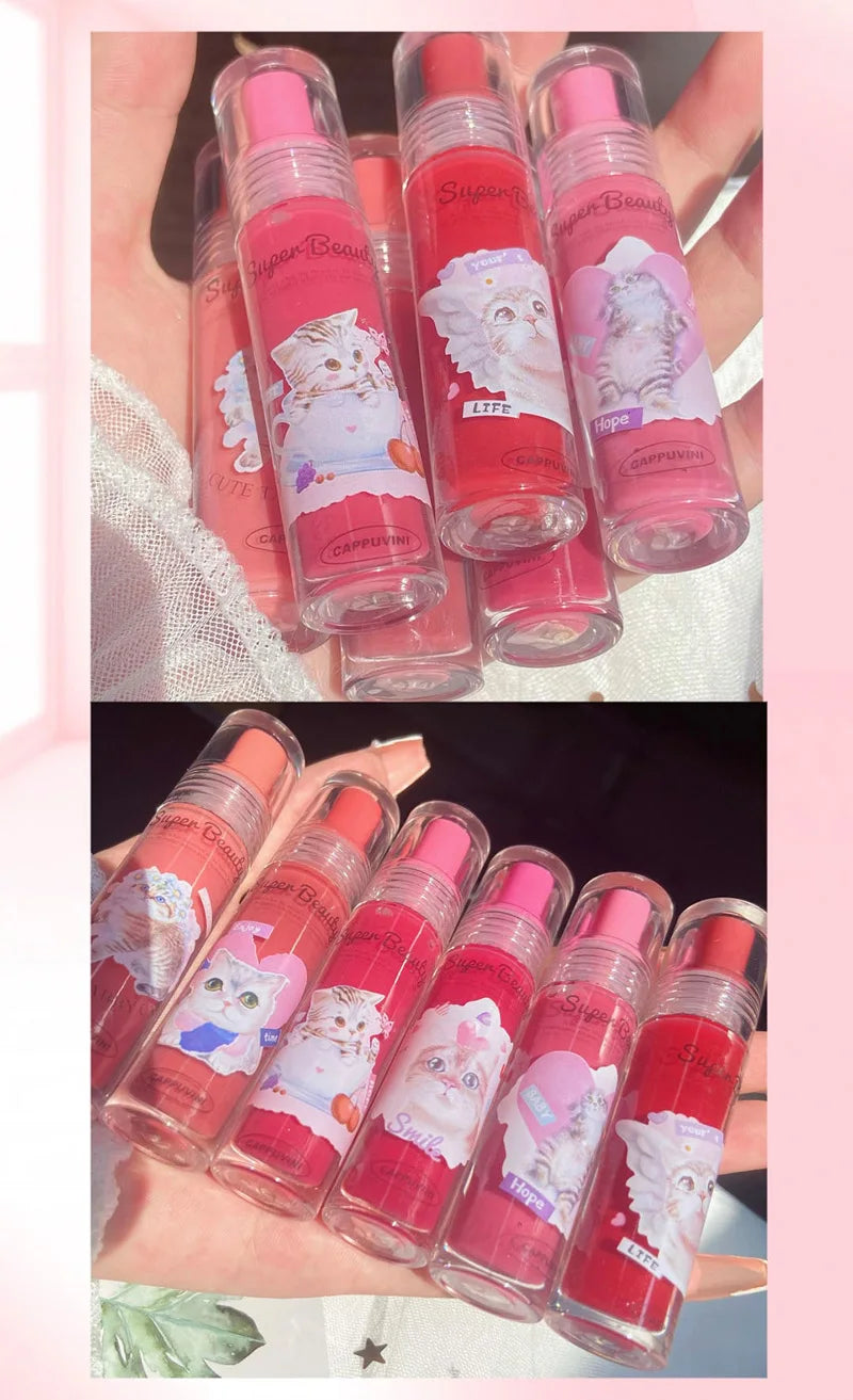 Liquid Lipstick Cute Cat Jelly Lip Glaze Moisturizing Lasting Sexy Red Mirror Lip Gloss Lip Tint Beauty Makeup Lip Care Oil