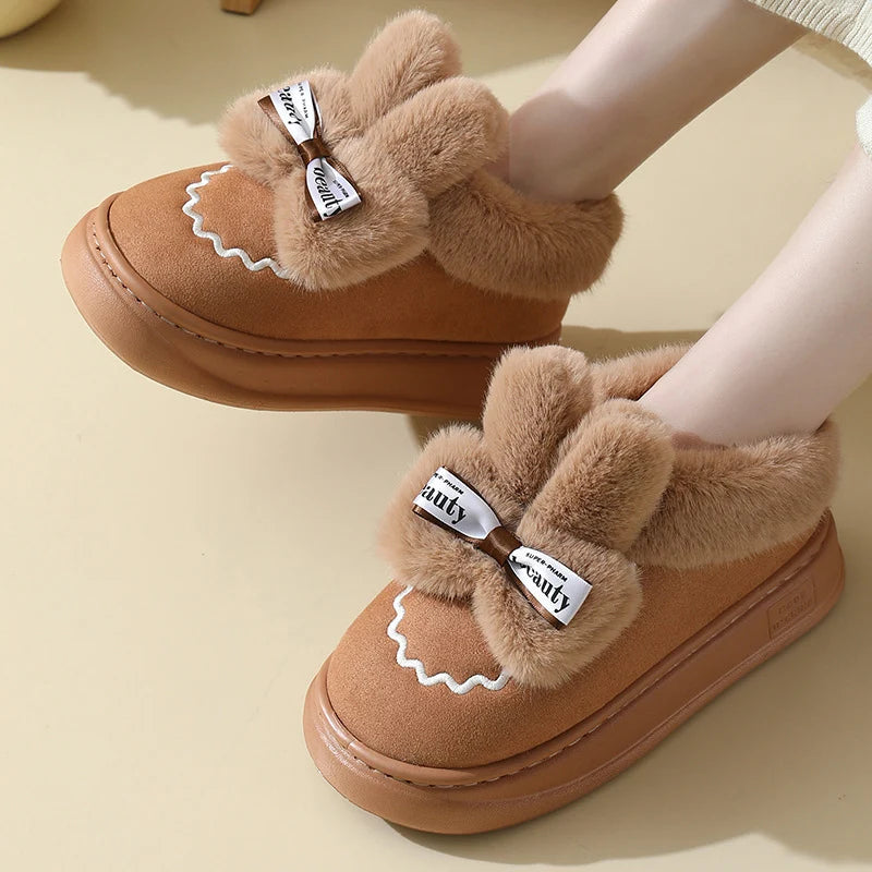 Snow Boots Winter New Women Warm Padded Cotton Shoes Indoor Thick Bottom Plush Rabbit Cotton Boots Leisure Soft Sole Ankle Boots