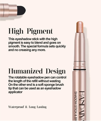 Metallic Double-head Eyeshadow Stick Diamond Shimmer Highlighter Pencil Ultra Pigmented Long Lasting Cream Eye Shadow Sponge Pen