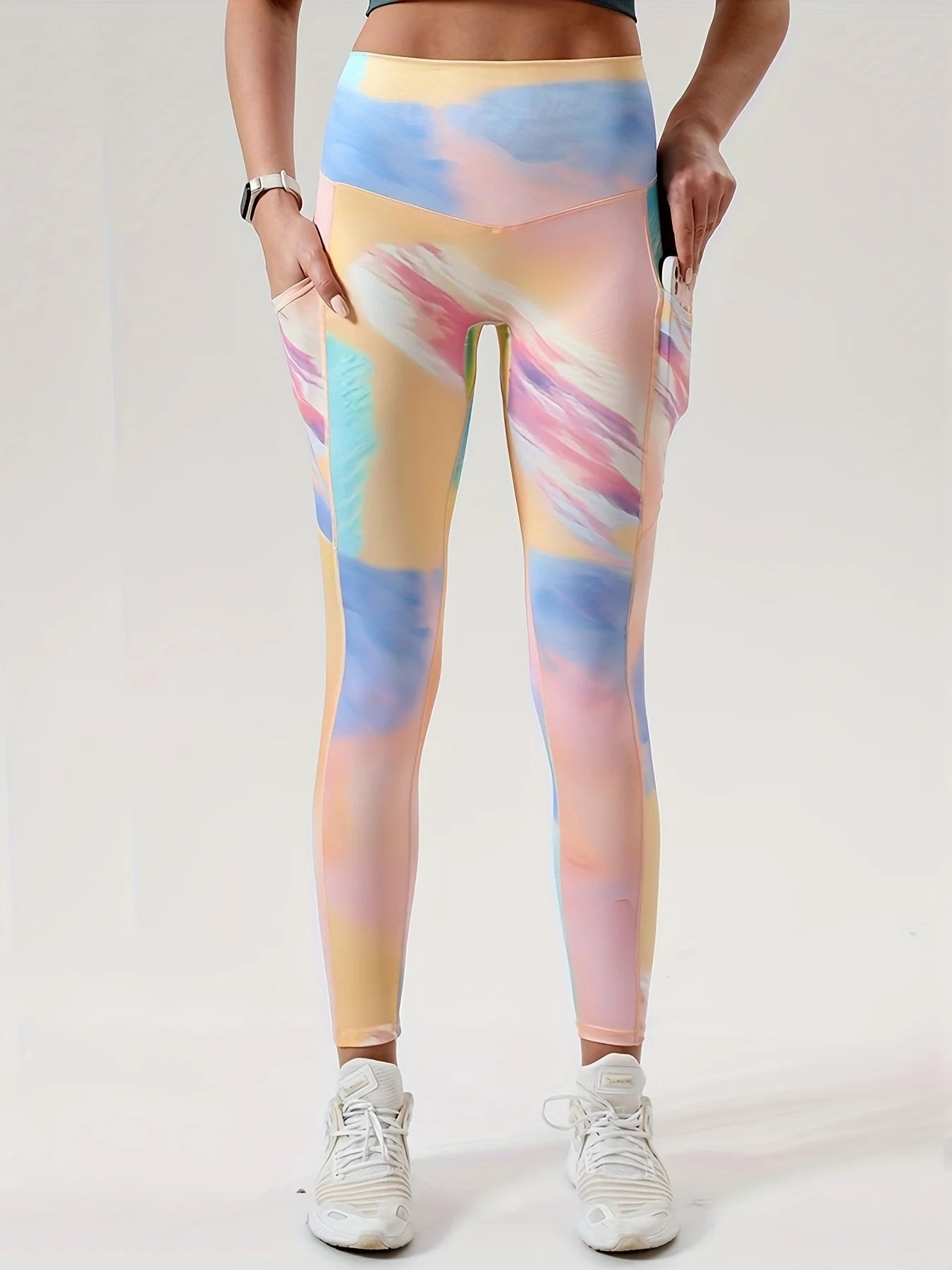 Women's Stretch Tie-Dye Seamless Rainbow Yoga Leggings - Color Block High Waist Butt Lifting Gym Workout Pants