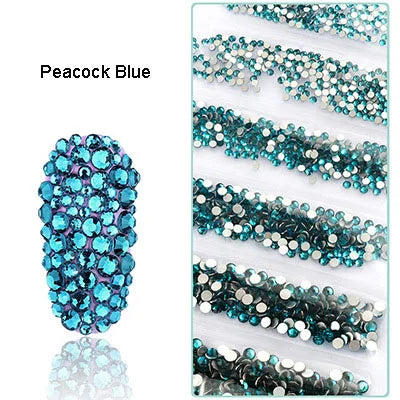 1728 Pcs/bag SS4-SS12 6-Sizes Mixed Round Nail Drill Adhesive Flat-bottomed Crystal Glass Mobile Phone Case Iron Diamond Mater