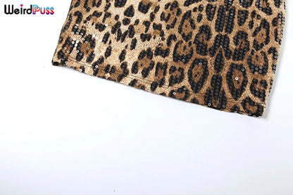 Weird Puss Leopard Print Sexy Dress Women Sequins Hipster Summer Fashion Skinny Elastic Skinny Midnight Party Clubwear Bodycon